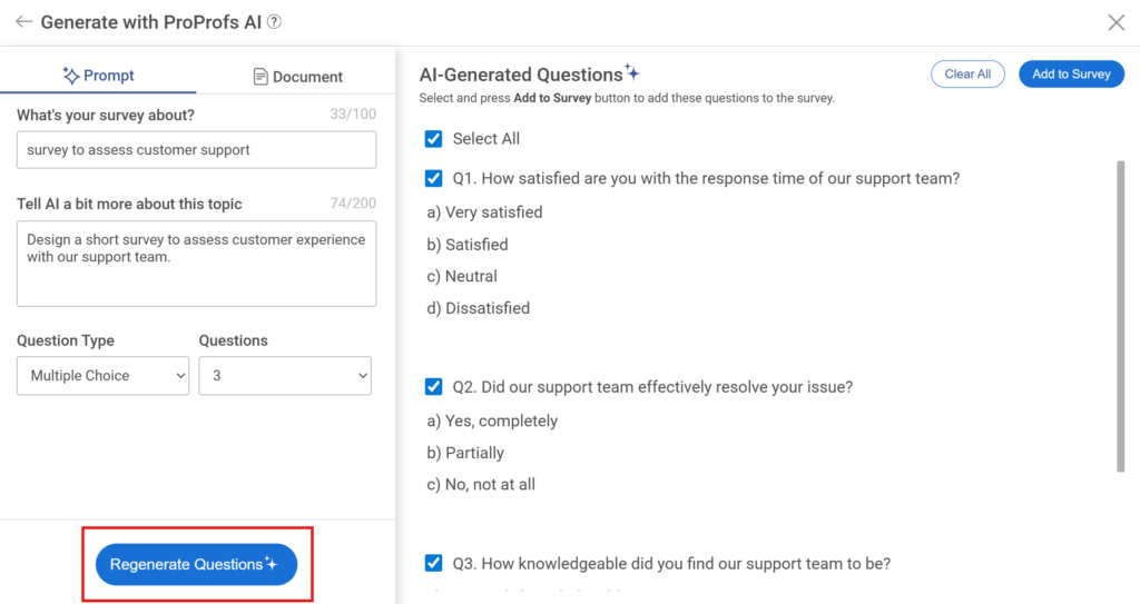 regenerate questions