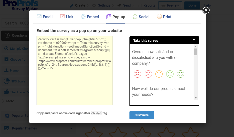 Embed Surveys as a Pop-Up on website