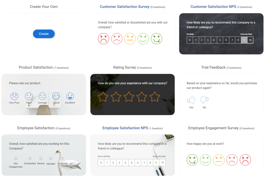 pre-built NPS, CSAT, and pulse survey templates on ProProfs Survey Maker