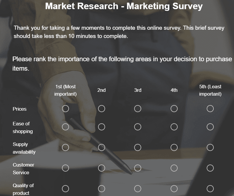 Market research survey example