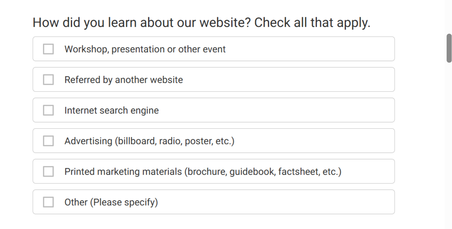 Longform website survey template