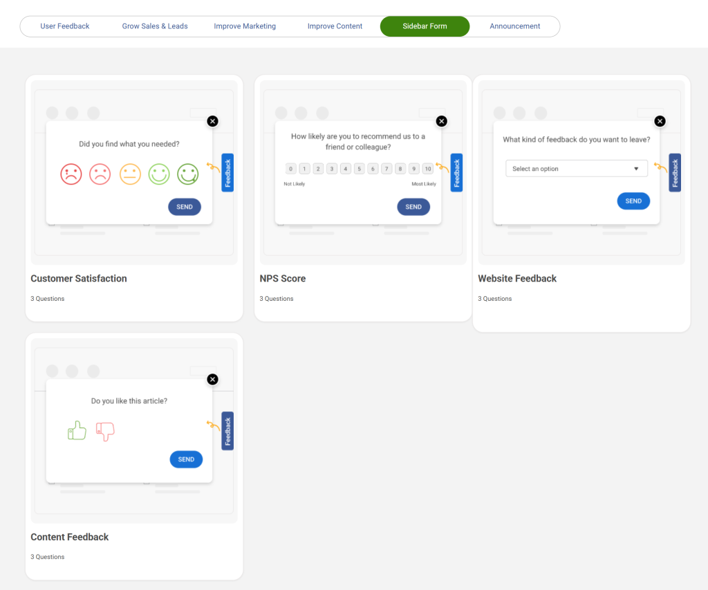 sidebar forms to collect immediate feedback right in the moment