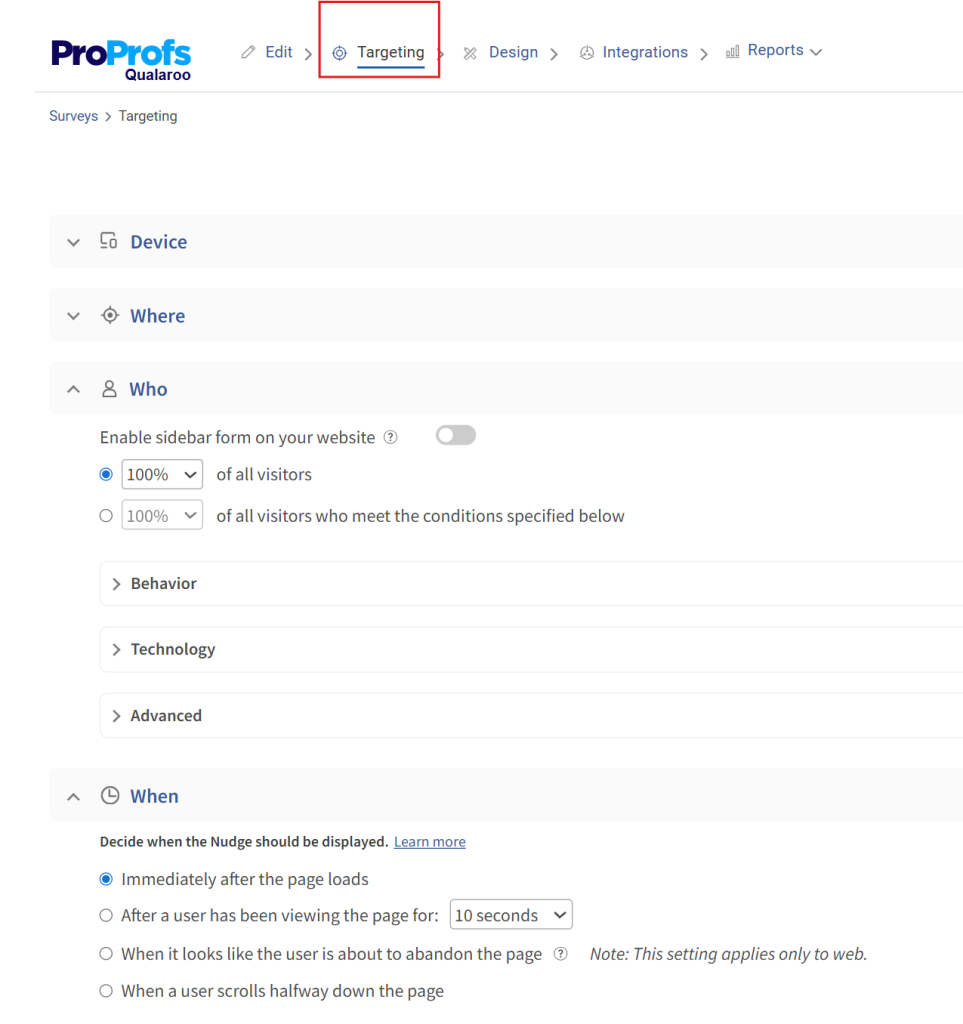 Qualaroo advanced targeting