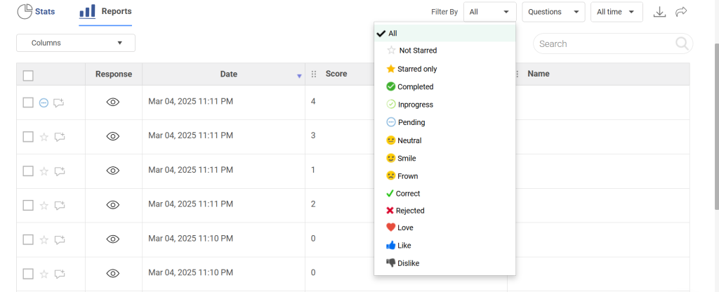 reporting dashboard in Survey Maker