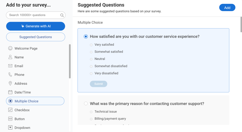 ProProfs Survey Maker question types to choose from