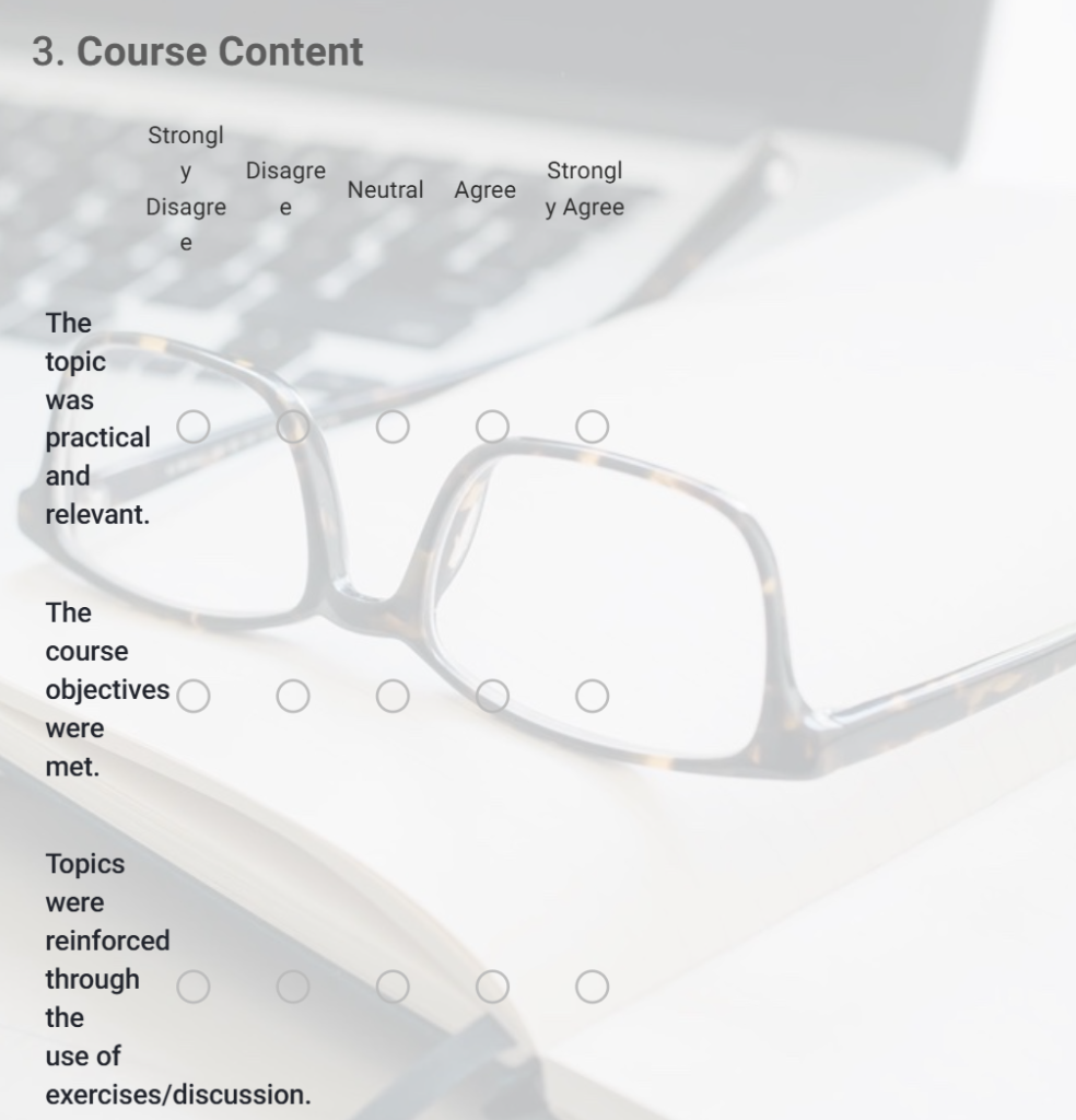 Course design evaluation survey template