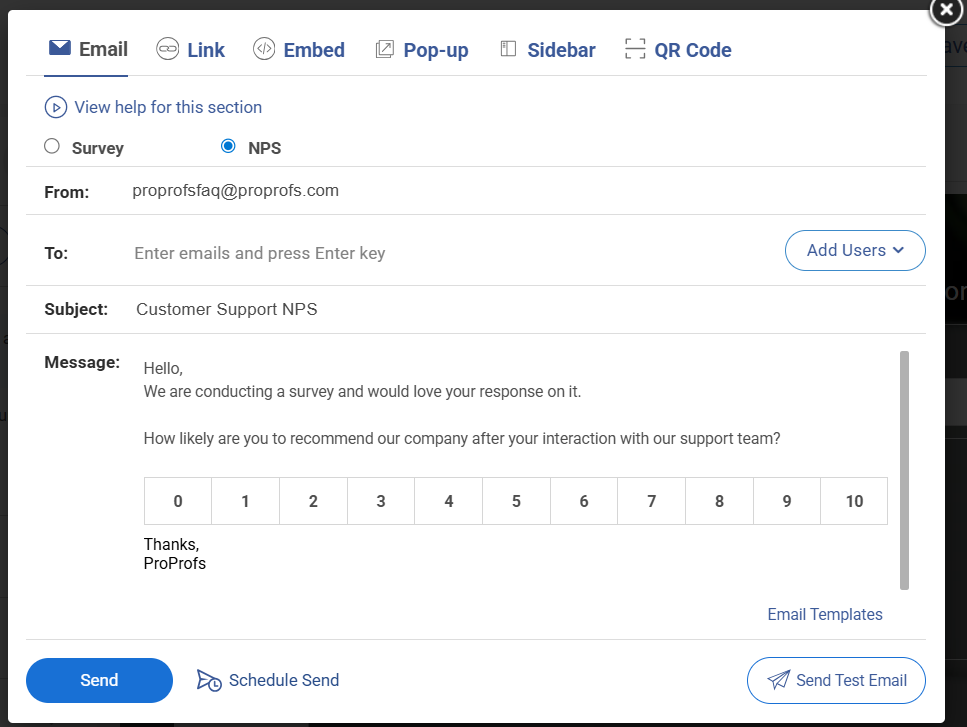 Choose distribution channel for your NPS email survey