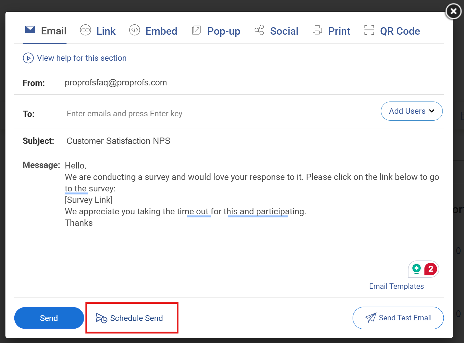 NPS email scheduling