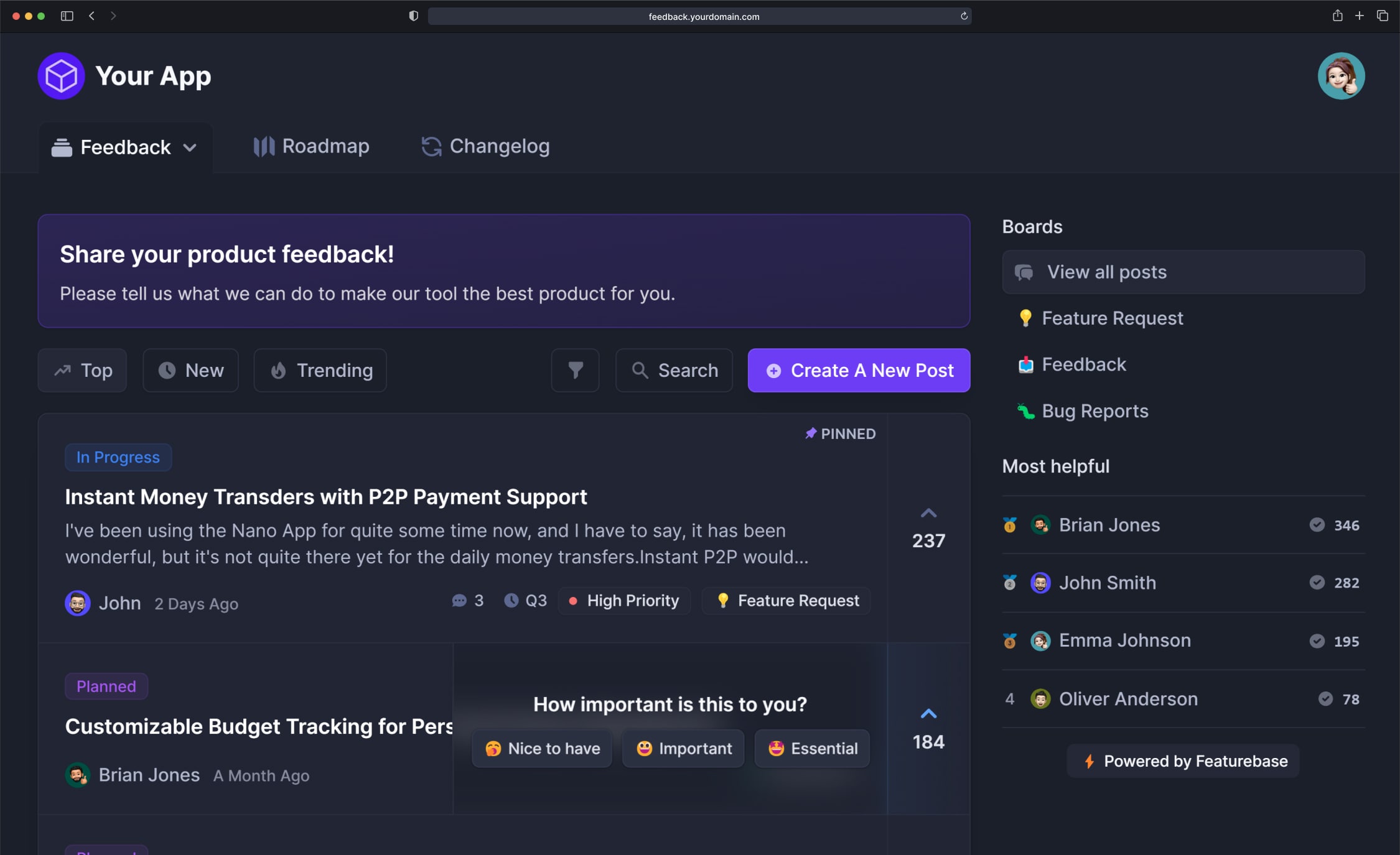Featurebase screenshot