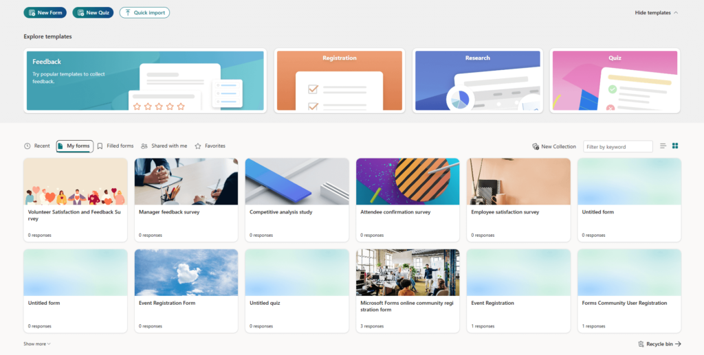microsoft forms for online form creation