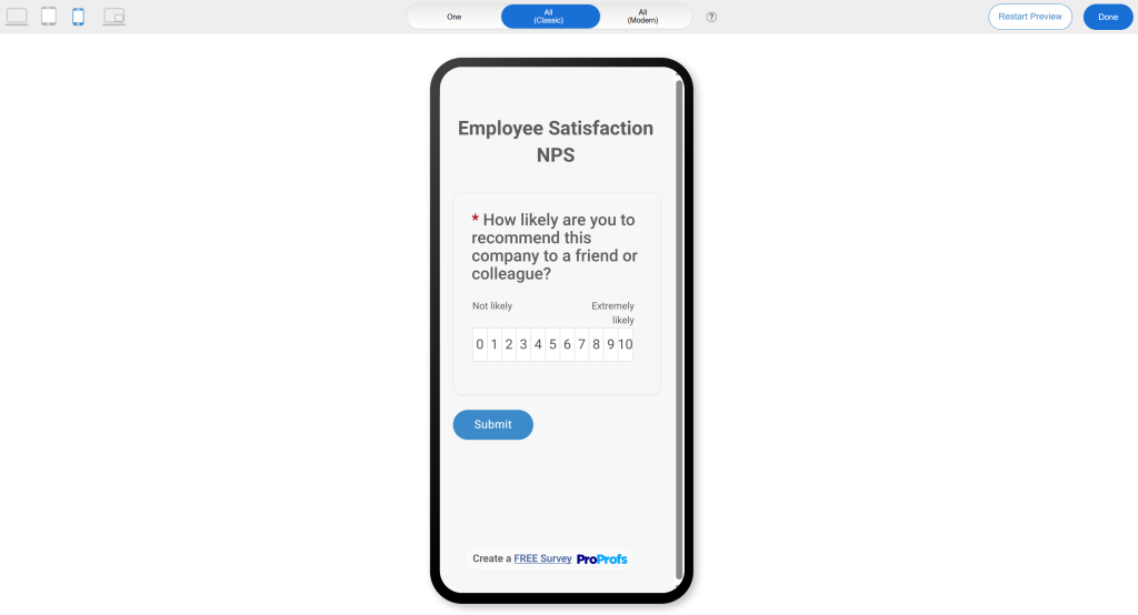 Preview your engagement survey on mobile before sending.