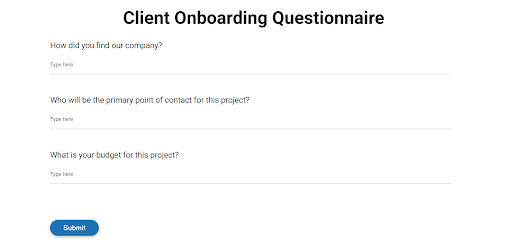 Client onboarding questionnaire