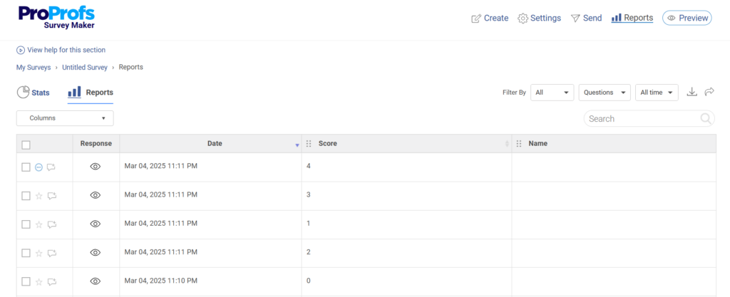 reporting dashboard in ProProfs Survey Maker for eNPS
