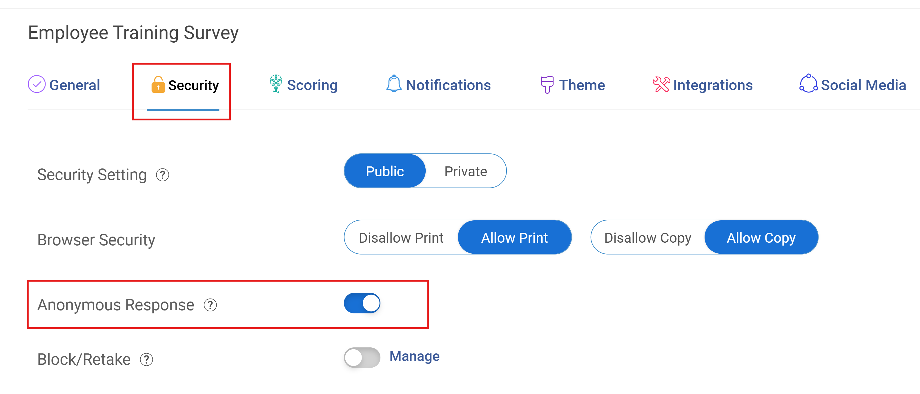 anonymity toggle in survey maker