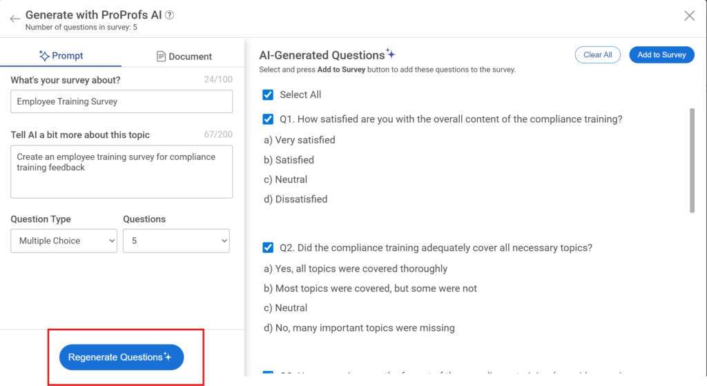 training survey question