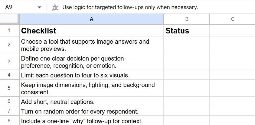 checklist for creating image surveys