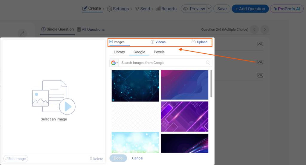 image survey media options