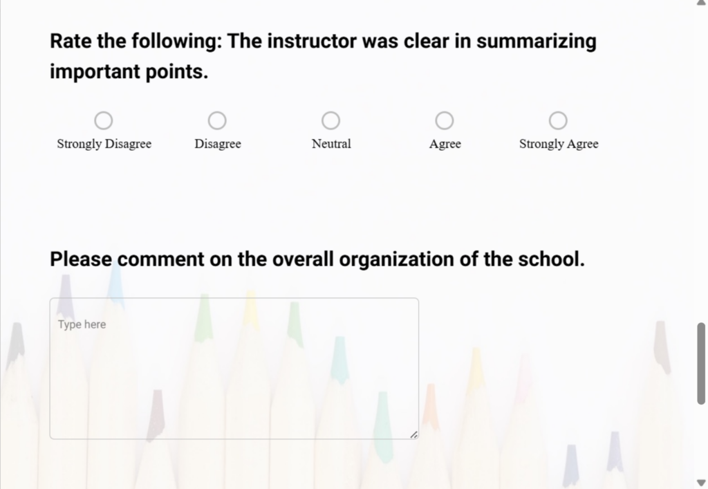 Education & Training open ended question template 