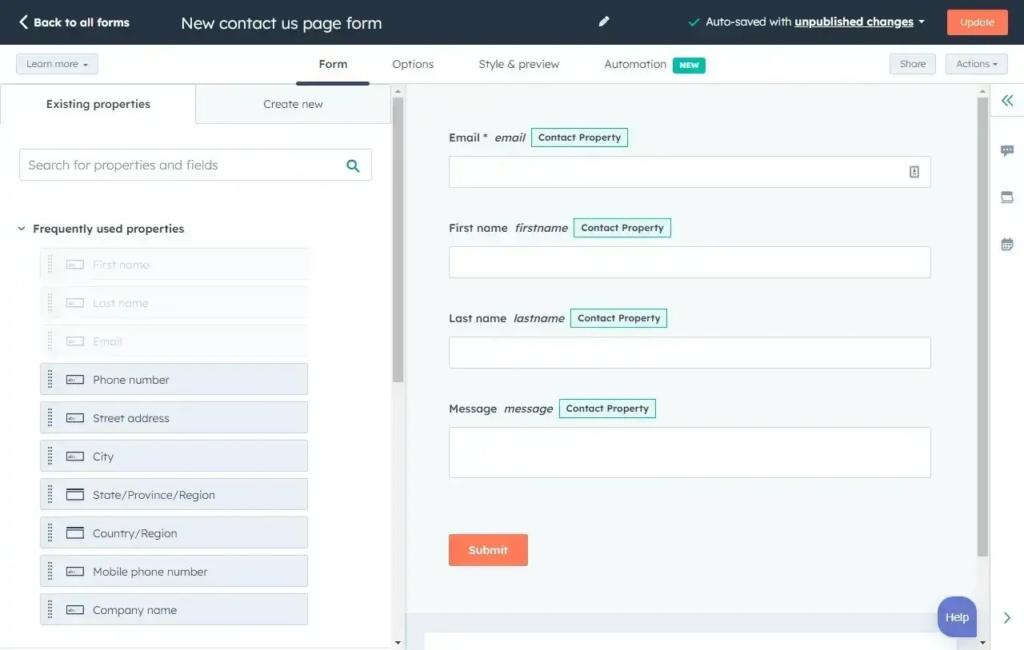 Hubspot's online forms for lead generation