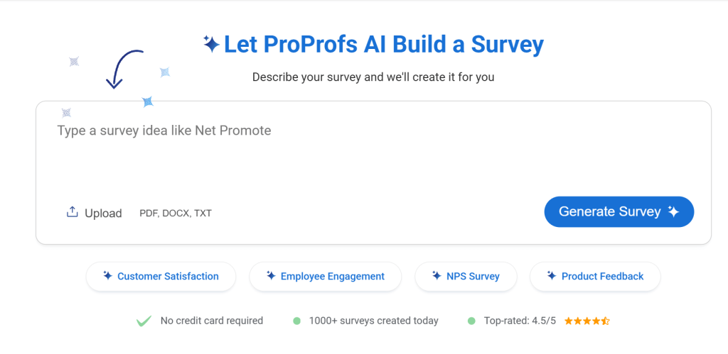 Create your survey with ProProfs Survey Maker AI