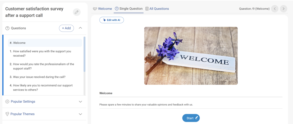 email invitation survey generated using AI on ProProfs Survey Maker