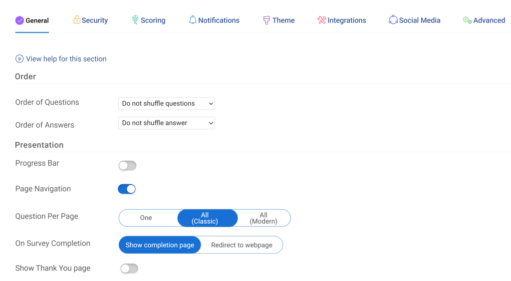 General settings about capping matrix, progress bar, and more